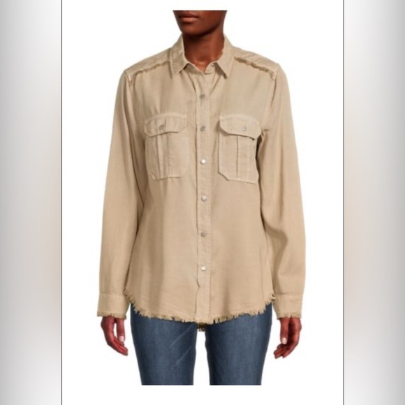 ETIENNE MARCEL Frayed Work Button-Down Top - Picture 1 of 7